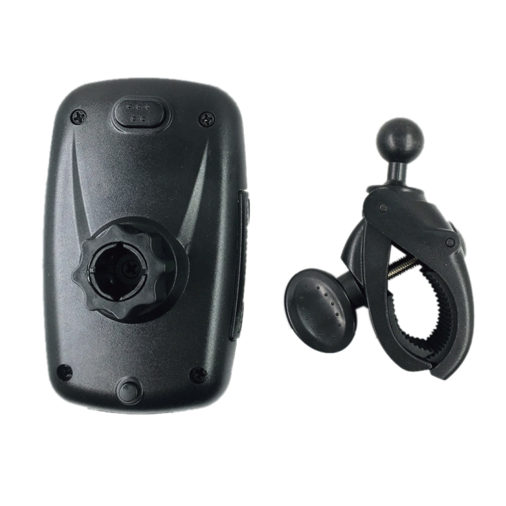 Black electronic device with a clip on a white background