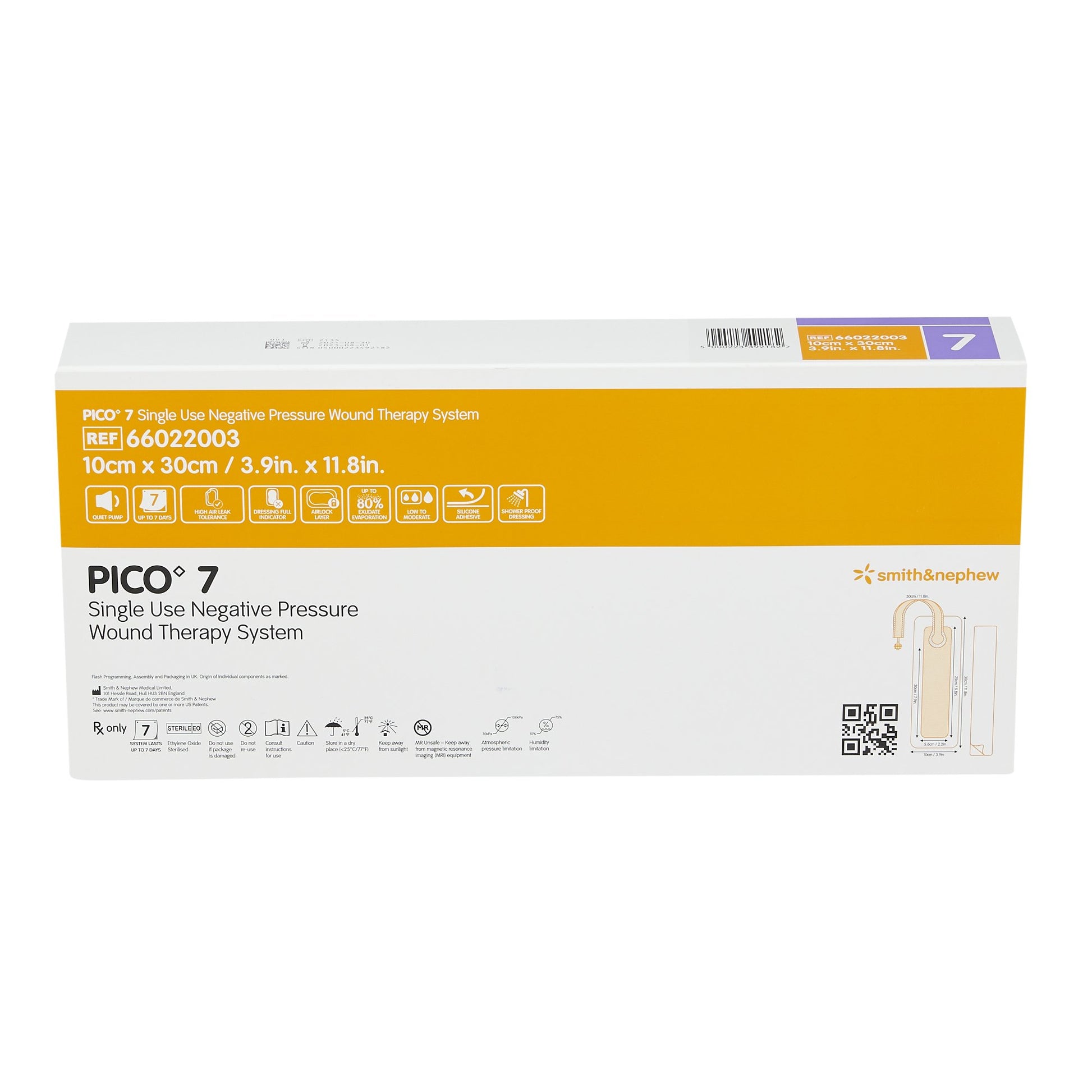 Box of PICO 7 Single Use Negative Pressure Wound Therapy System by Smith & Nephew on a white background