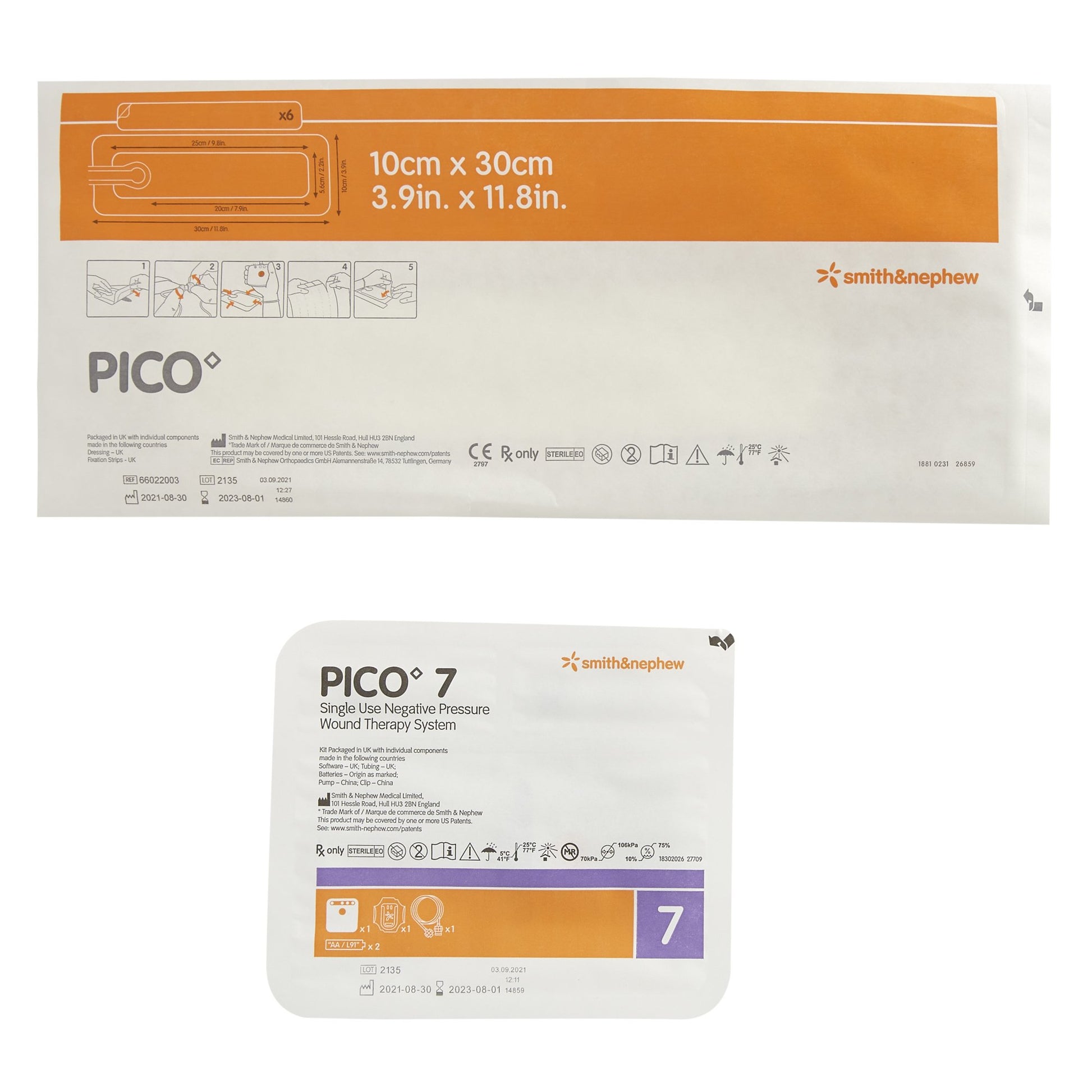 PICO 7 single-use negative pressure wound therapy package by Smith & Nephew on a white background