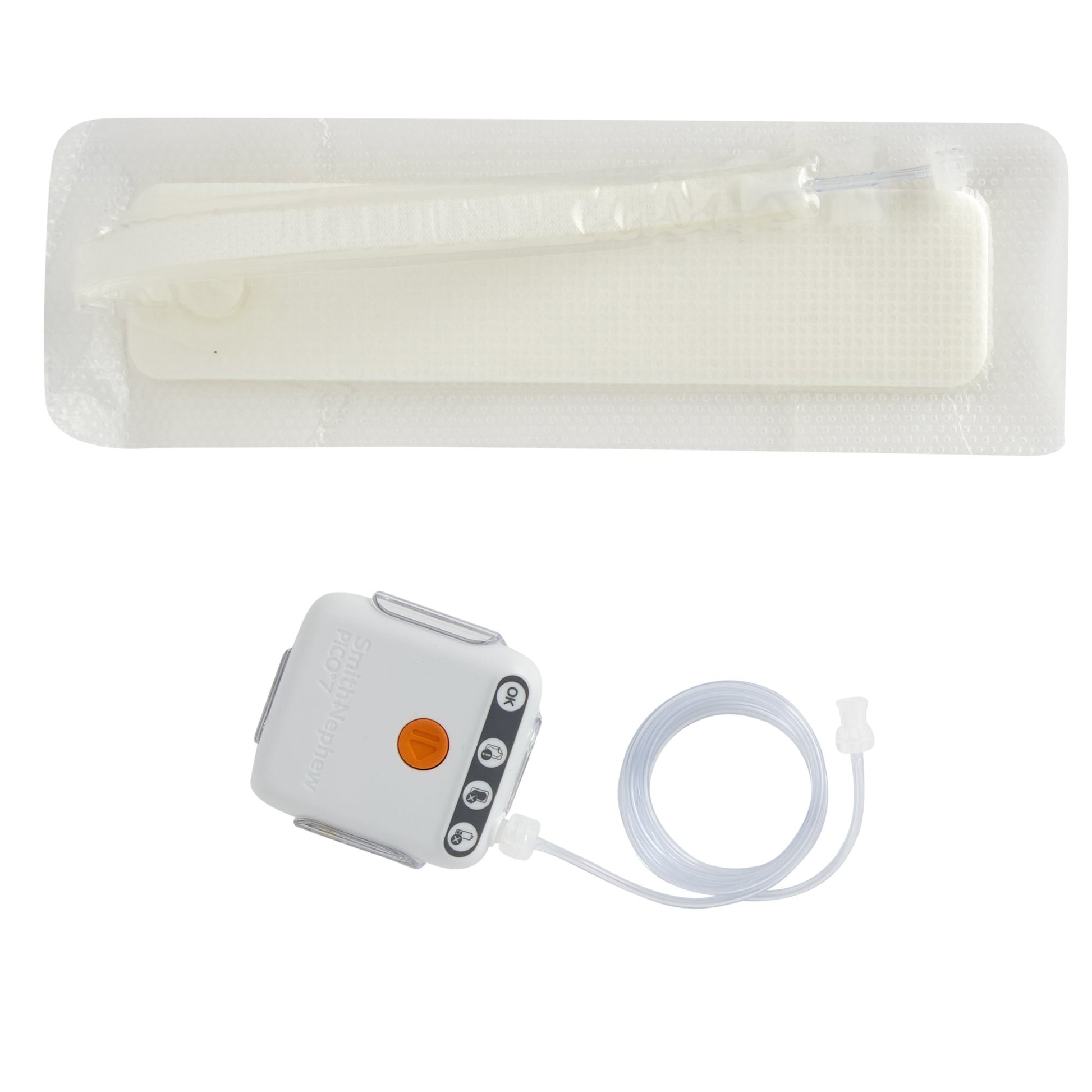 Medical device with a sensor and cable on a white background