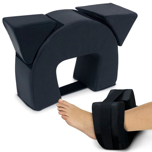 Black footrest with adjustable angles on a white background