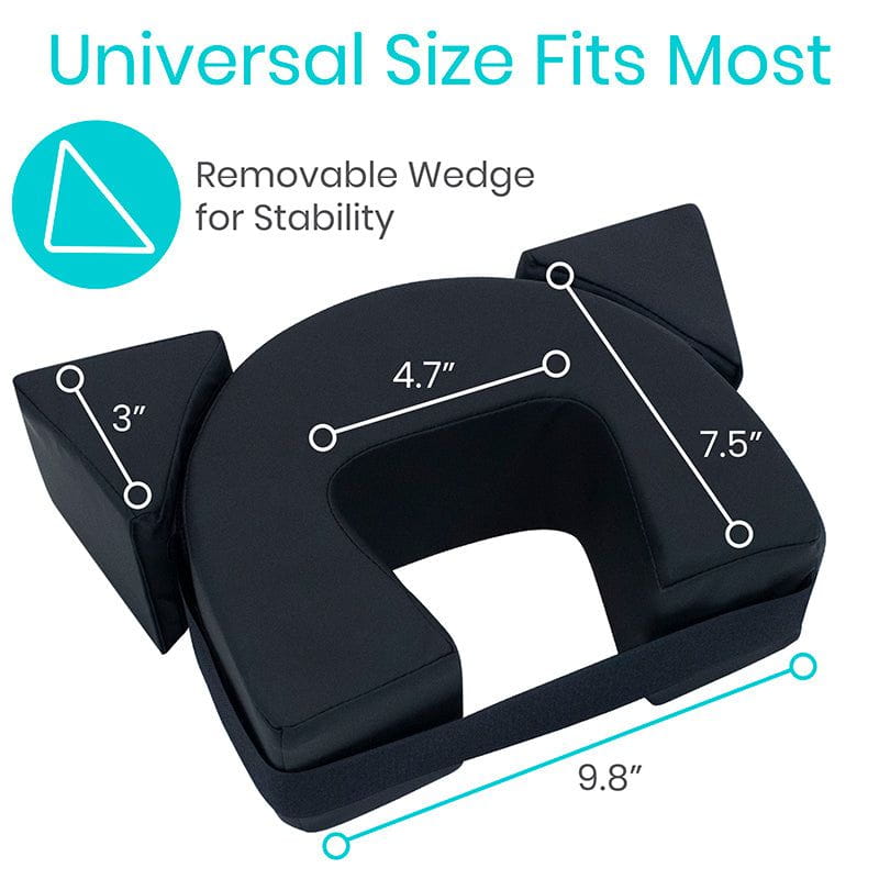 Black wedge with measurements and text on a white background