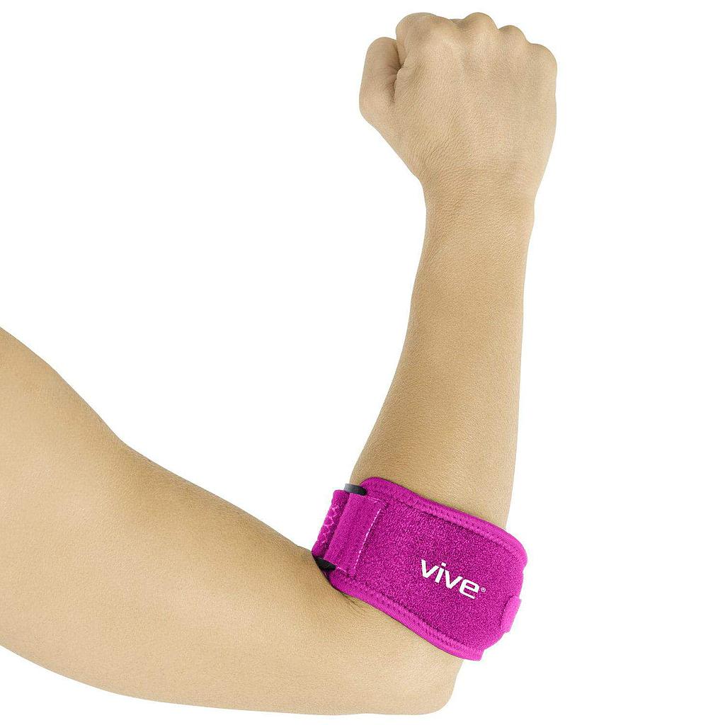 Pink wrist support brace on a person's wrist with 'Vive' branding against a white background