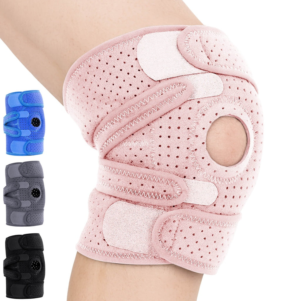 Pink knee brace with additional color options on a white background