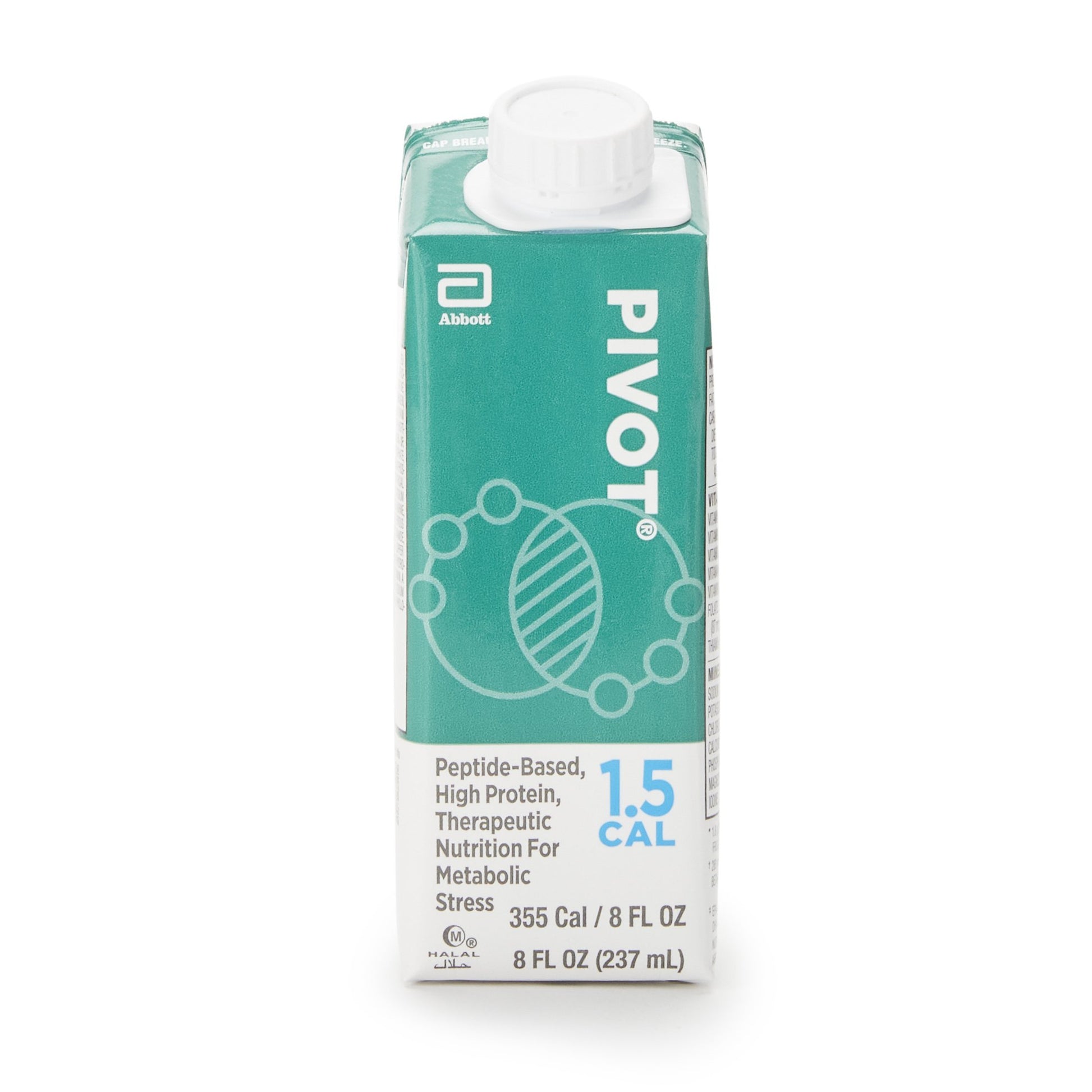 Teal box of Pivot nutritional supplement with white cap on a white background