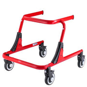 Red walker with wheels on a white background