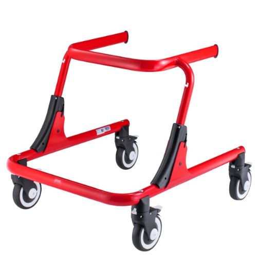 Red walker with wheels on a white background