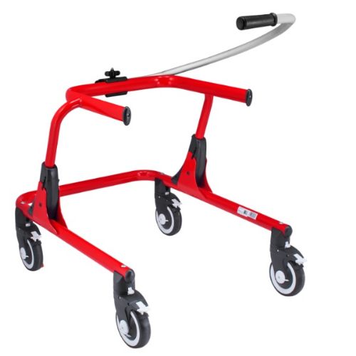 Red walker with wheels on a white background
