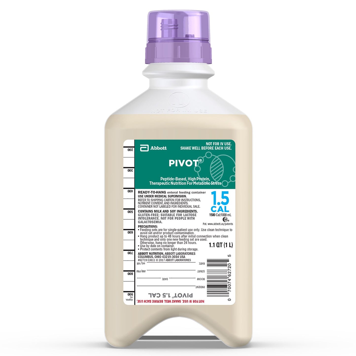 Bottle of Pivot nutritional supplement with a purple cap on a white background