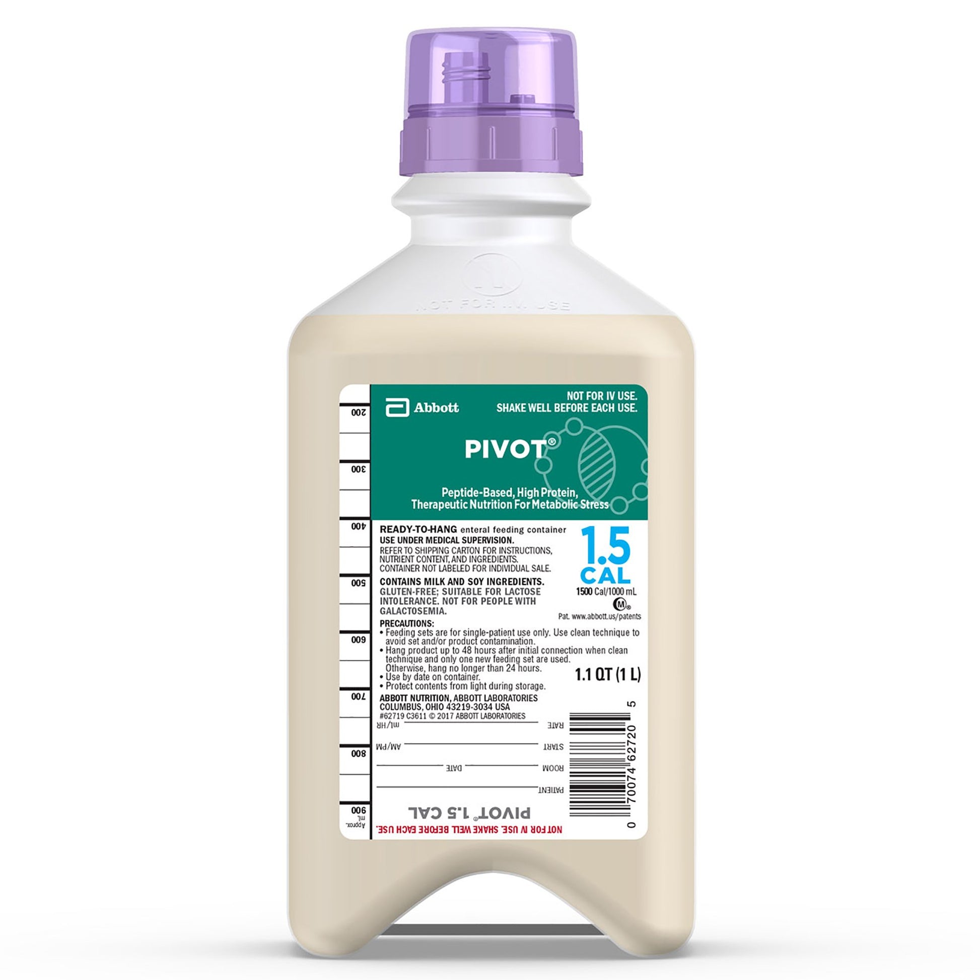 Bottle of Pivot nutritional supplement with a purple cap on a white background