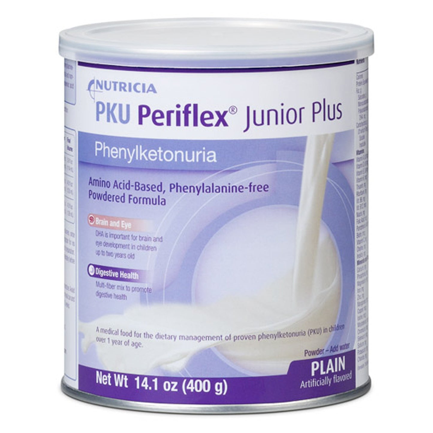 Can of Nutricia PKU Periflex Junior Plus on a white background