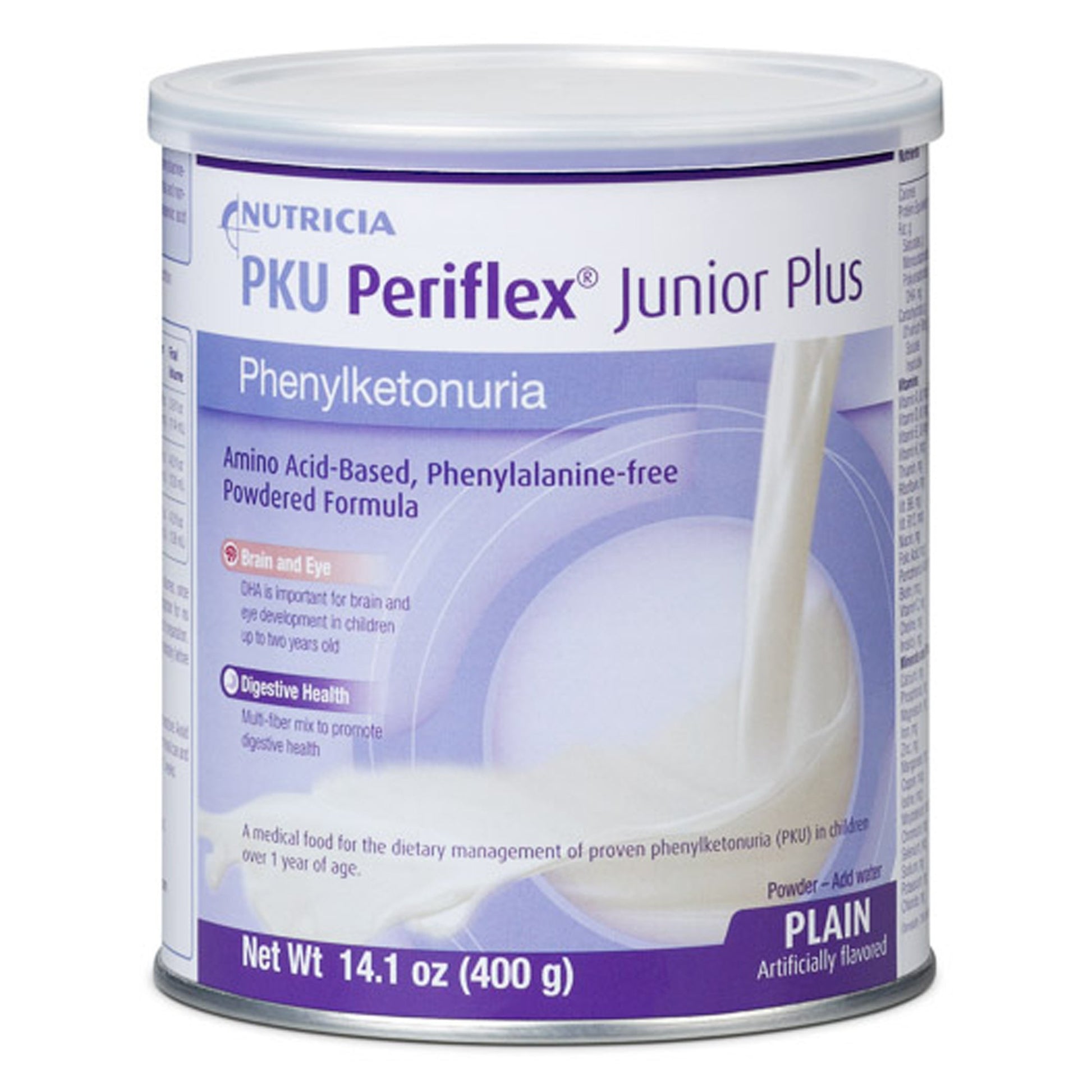 Can of Nutricia PKU Periflex Junior Plus on a white background