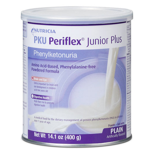 Can of Nutricia PKU Periflex Junior Plus on a white background