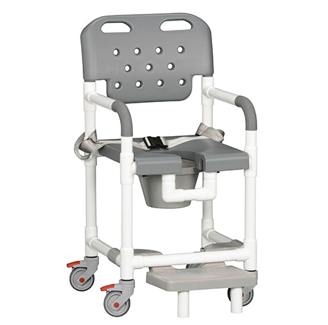 PLATINUM SHOWER CHAIR COMMODE W/FOOTREST & SAFETY BELT, TALL