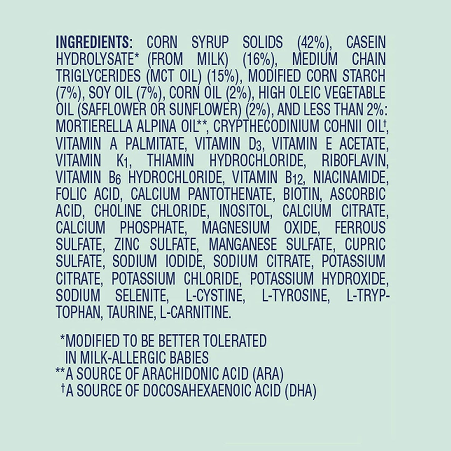 Long list of ingredients on a light blue background