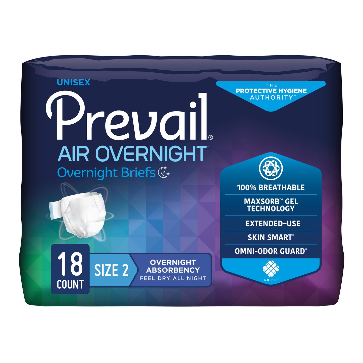 Package of Prevail Air Overnight briefs on a white background