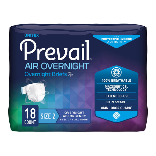 Package of Prevail Air Overnight briefs on a white background