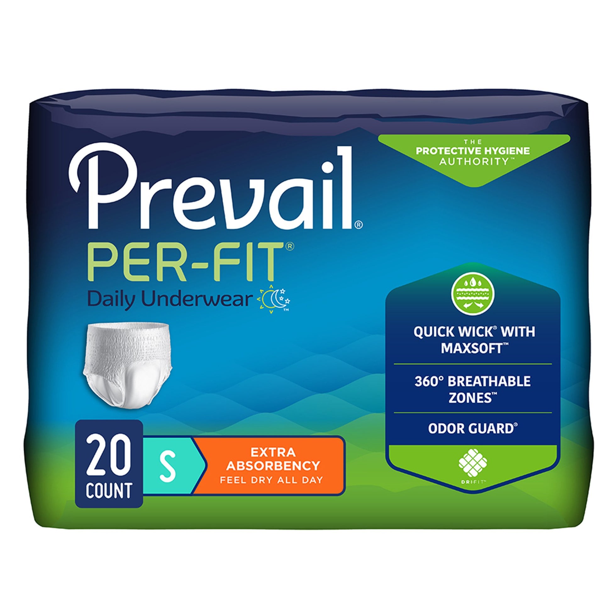 Package of Prevail Per-Fit daily underwear on a white background