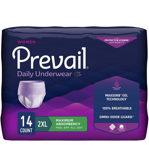 Package of Prevail daily underwear for women on a white background