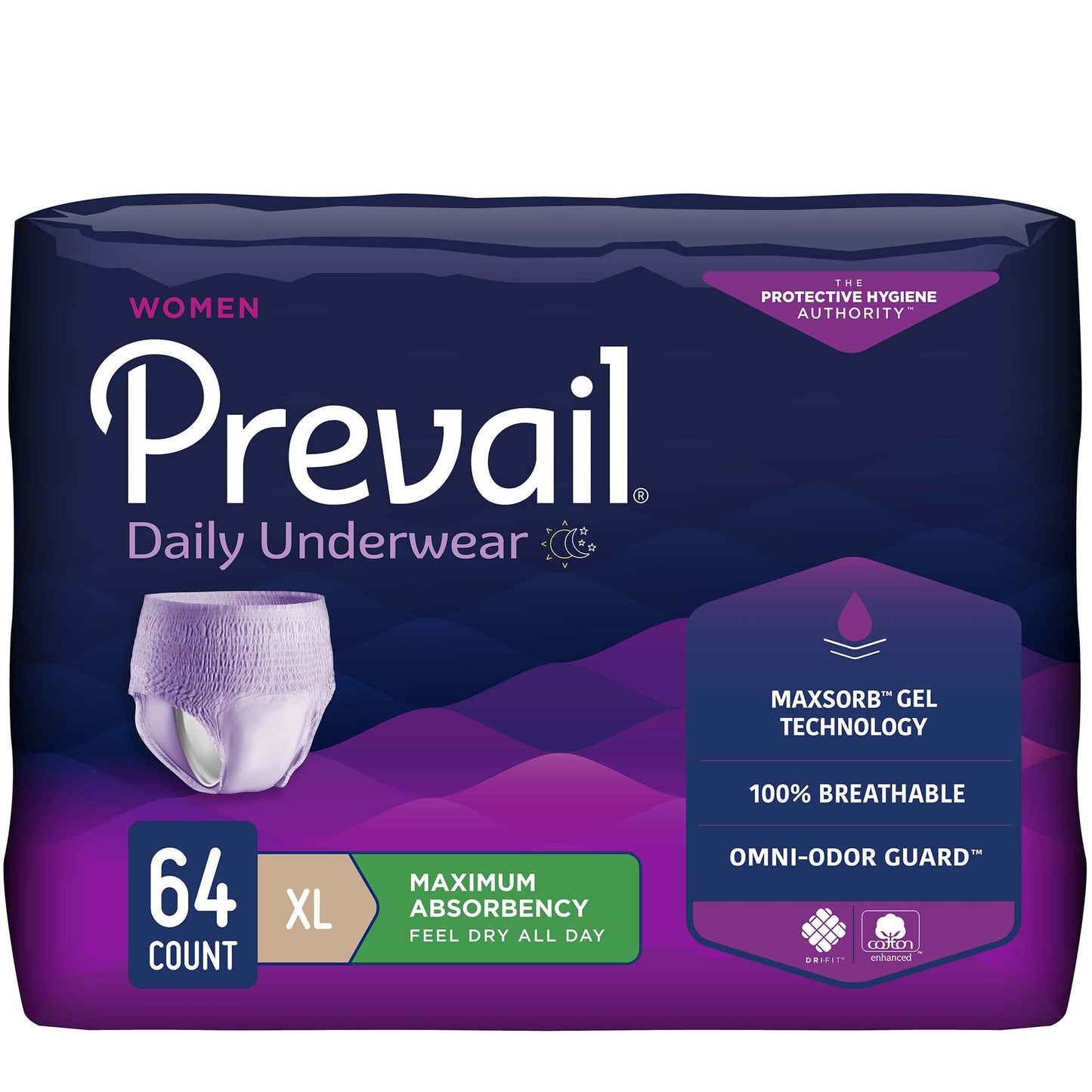 Package of Prevail women's daily underwear on a white background