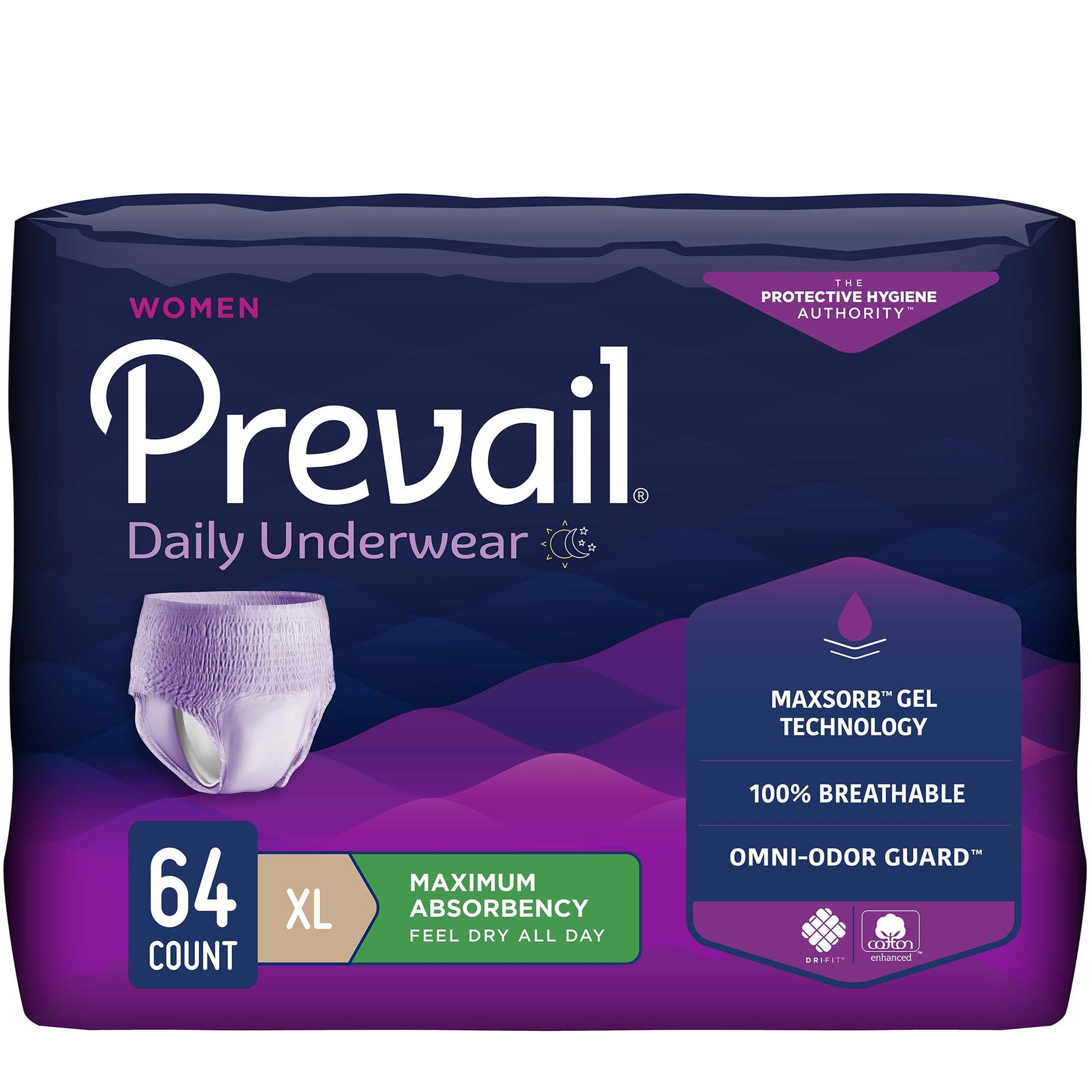 Package of Prevail women's daily underwear on a white background