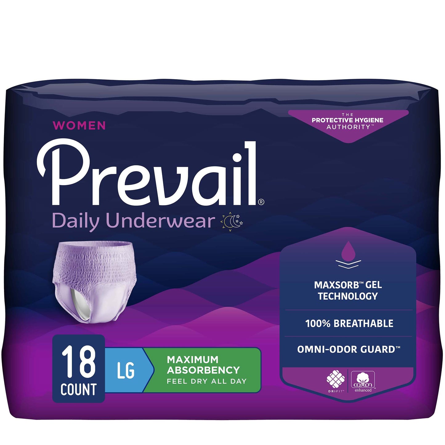 Package of Prevail Daily Underwear for women on a white background