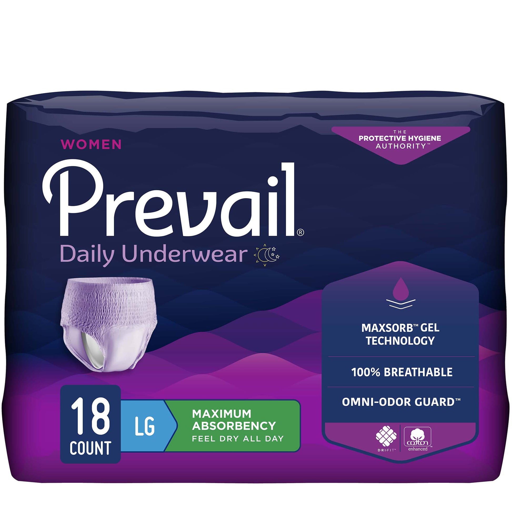 Package of Prevail Daily Underwear for women on a white background