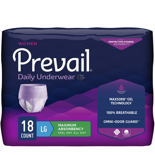 Package of Prevail Daily Underwear for women on a white background