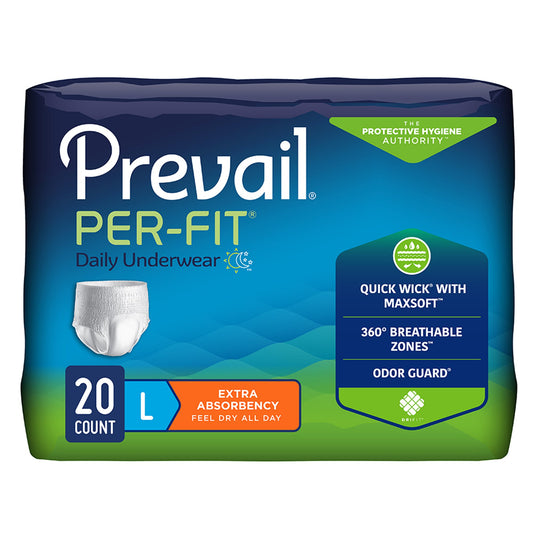 Package of Prevail Per-Fit daily underwear on a white background