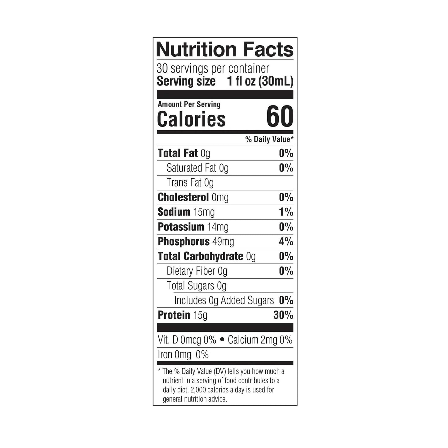 Nutrition facts label for a product with serving size, calories, and detailed nutritional information.