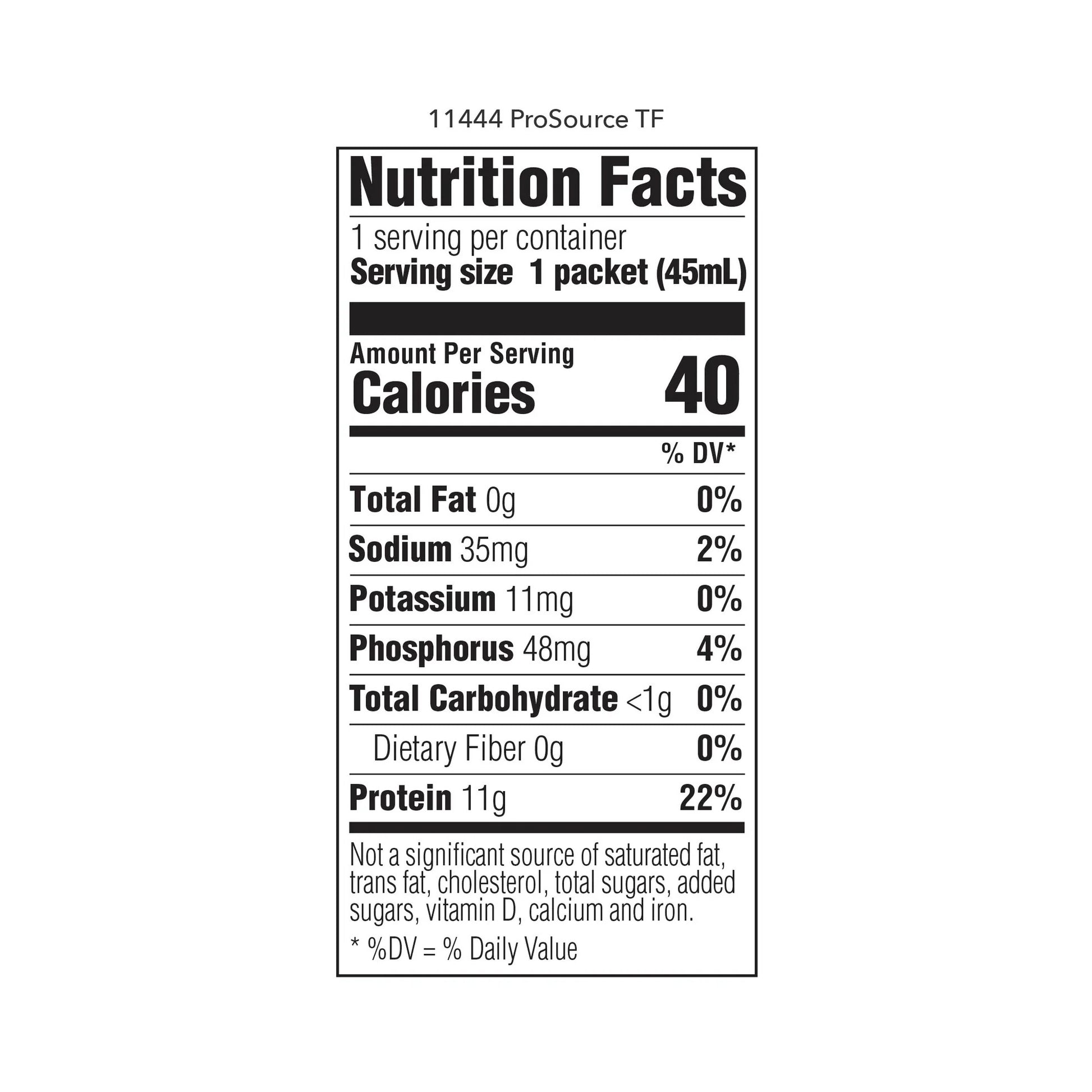 Nutrition facts label for a product with serving size, calories, and nutritional content details.