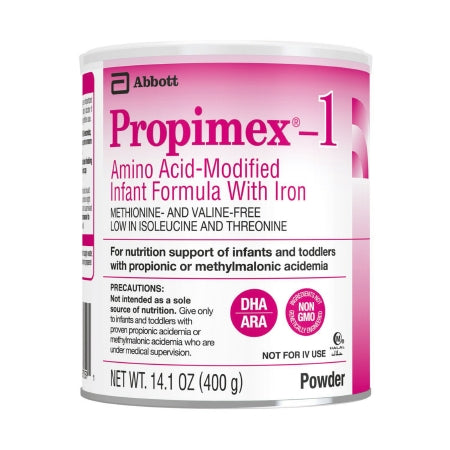 Can of Abbott Propimex-1 infant formula with iron on a white background
