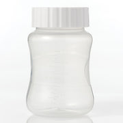 Clear plastic bottle with a white cap on a white background