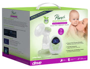 Pure Expressions electric breast pump packaging with a baby and mother illustration.