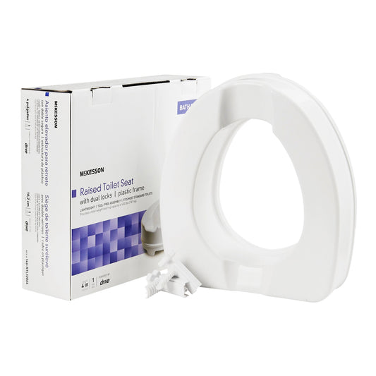 White raised toilet seat with packaging on a white background