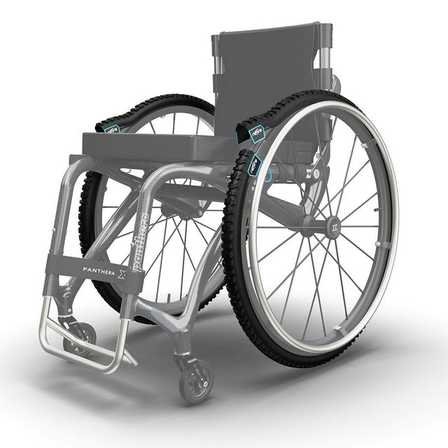 Wheelchair with mountain bike wheels on a white background