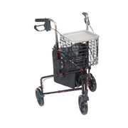 Three-wheeled mobility walker with basket on a white background