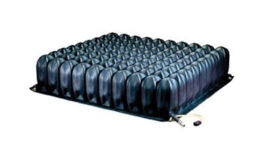 Rectangular inflatable air mattress with valve on a white background