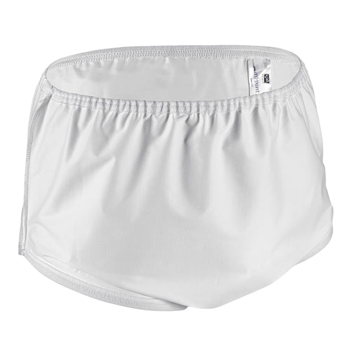White nylon brief on a white background