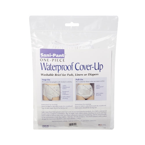 Package of Sani-Pant One-Piece Waterproof Cover-Up on a white background