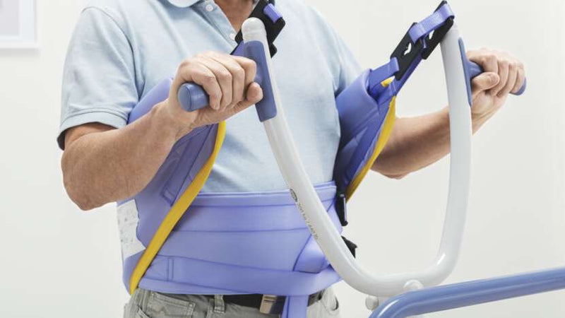 Person using a physical therapy device with a white background