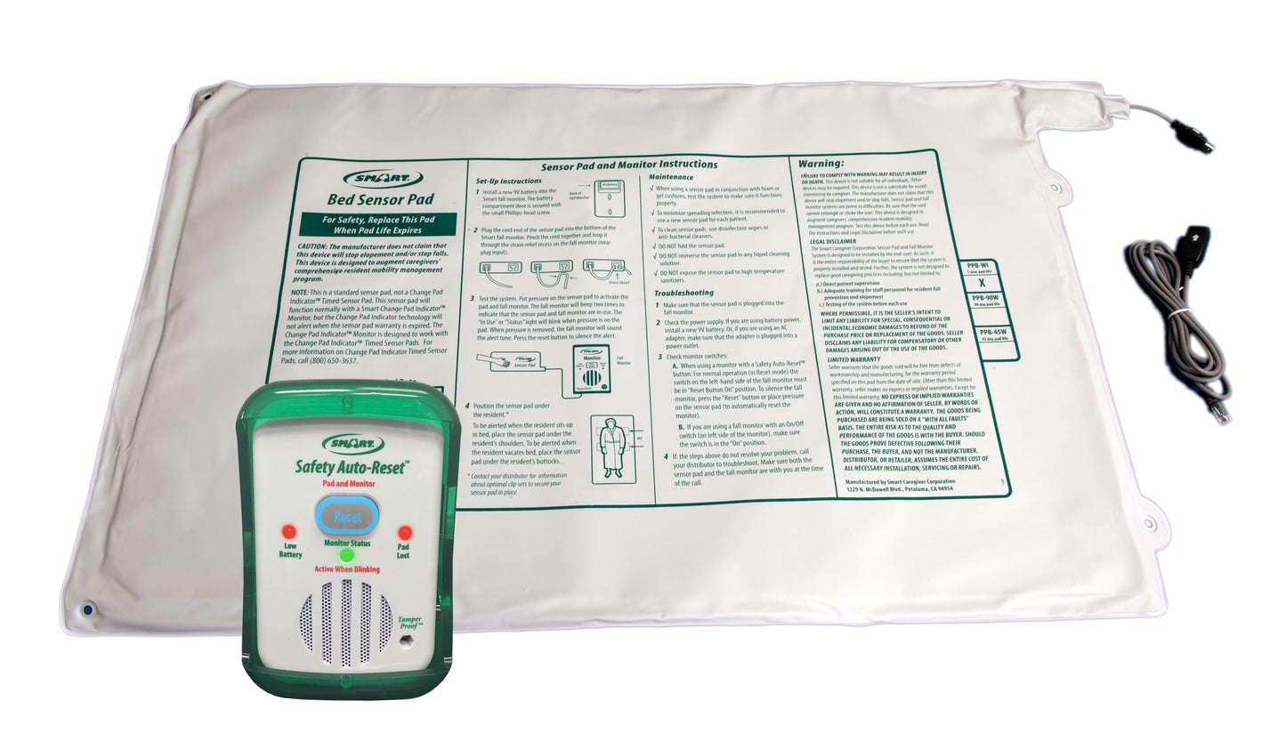 Safety Auto-Reset device with sensor pad and cable on a white background