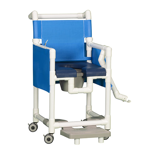 DELUXE SHOWER CHAIR COMMODE W/LAP BAR, FOOTREST, & PRV SCREEN