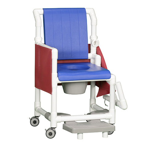 DELUXE SHOWER CHAIR COMMODE W/DROP ARM, FOOTREST, & PRV SCREEN
