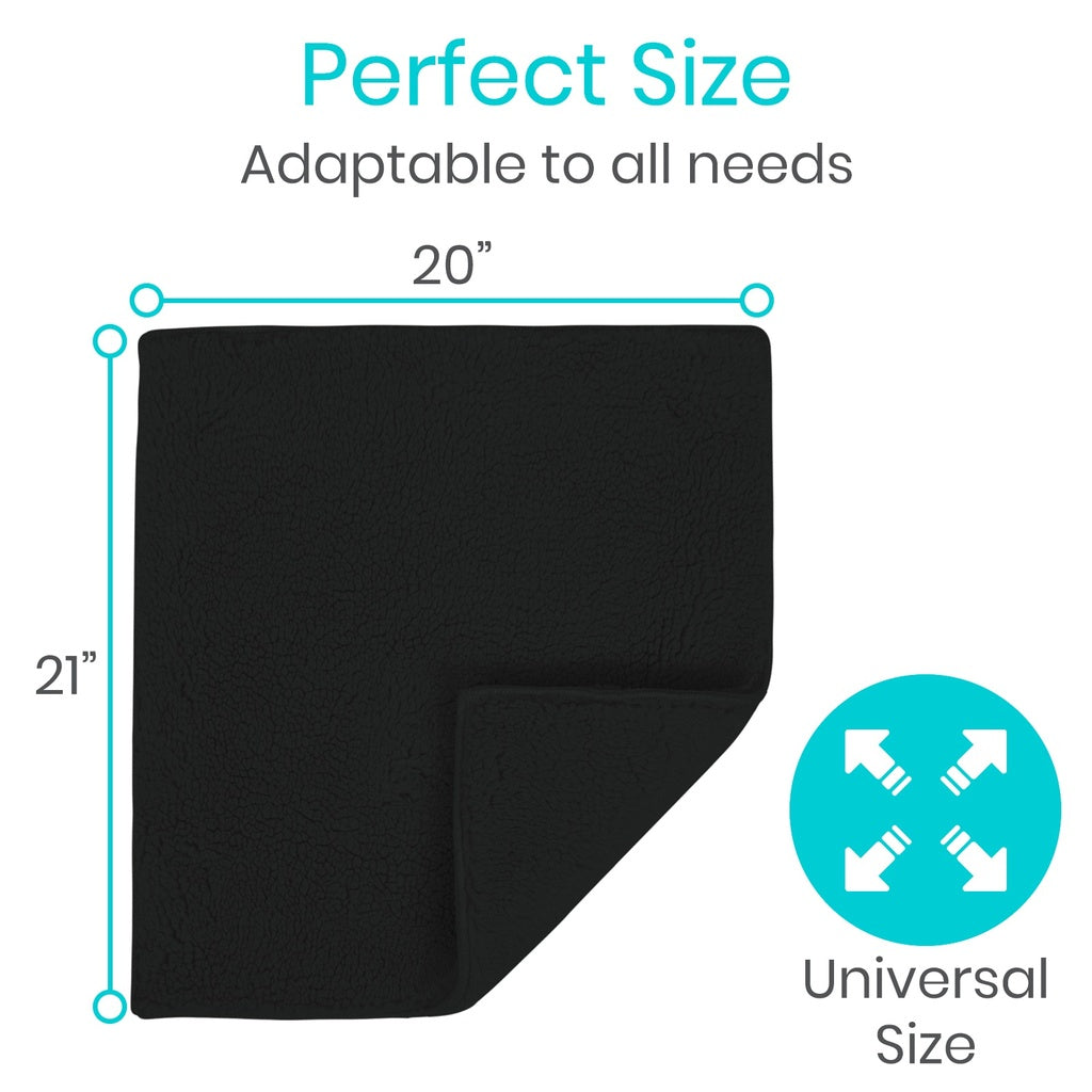 Black mat with measurements indicating a universal size, suitable for all needs.