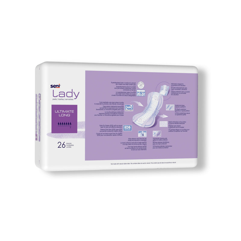 Pack of Seni Lady pads with purple label on a white background