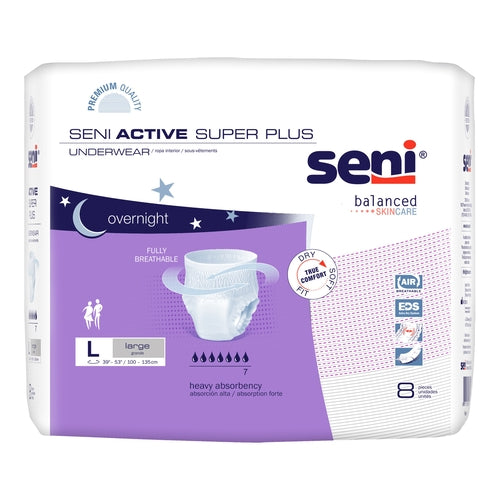 Package of Seni Active Super Plus underwear on a white background