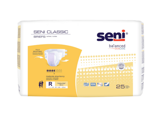 Pack of Seni Classic briefs with packaging details on a white background