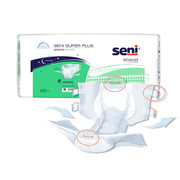 Seni Super Plus adult diaper packaging with product display on a white background
