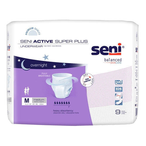 Package of Seni Active Super Plus underwear on a white background